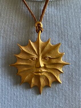 Vintage Linda Levinson Signed "LS" Sun Face Pendant - Original Cord - 90s Runway